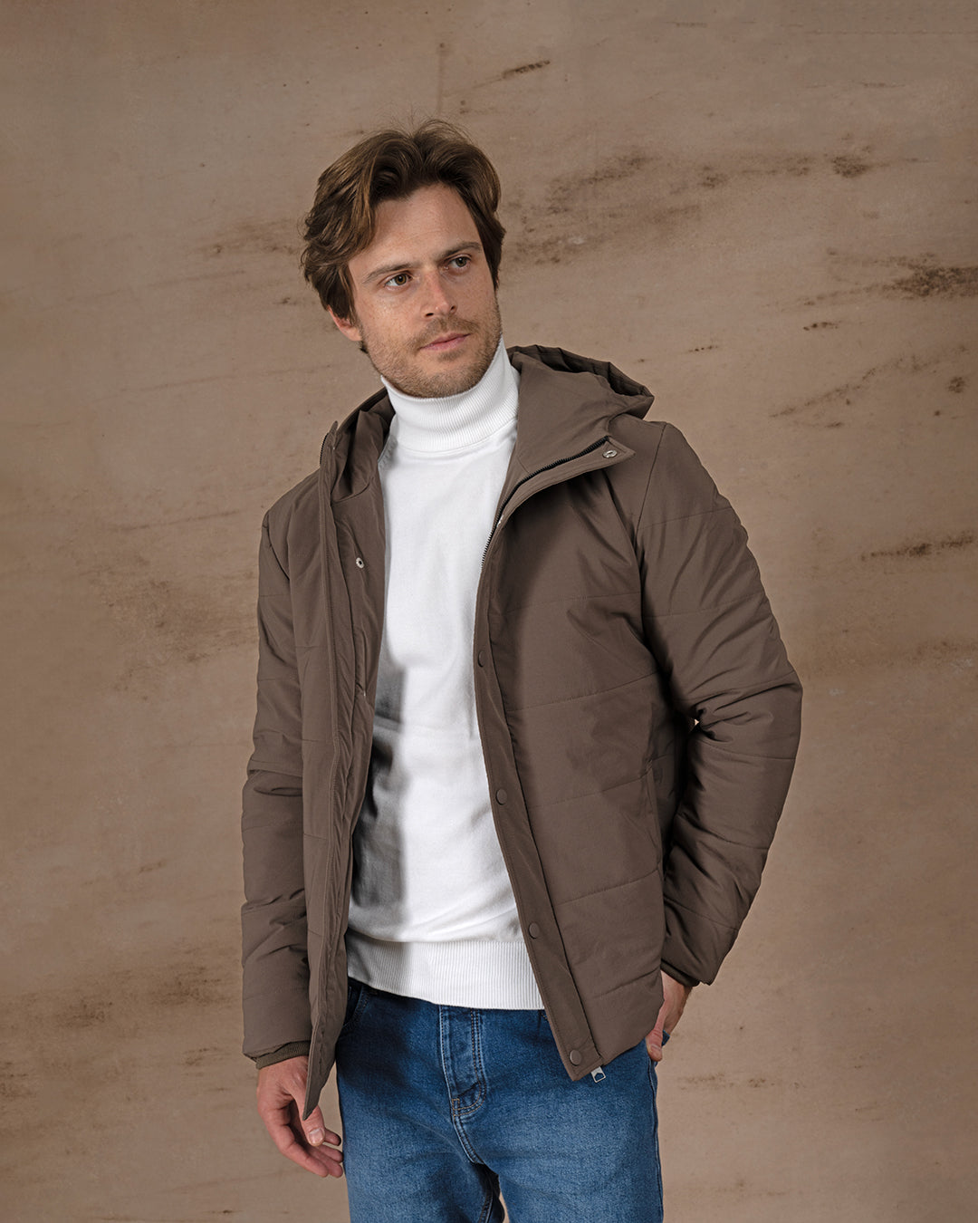 Dark Brown Regular fit waterproof jacket
