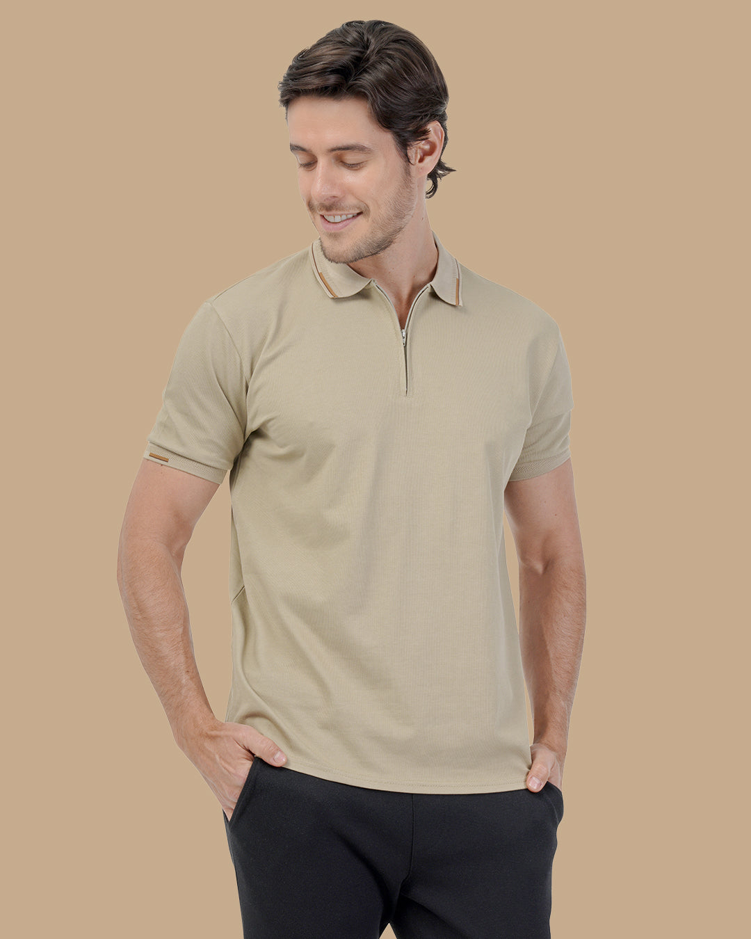 Dark Beige Cotton Polo Shirt