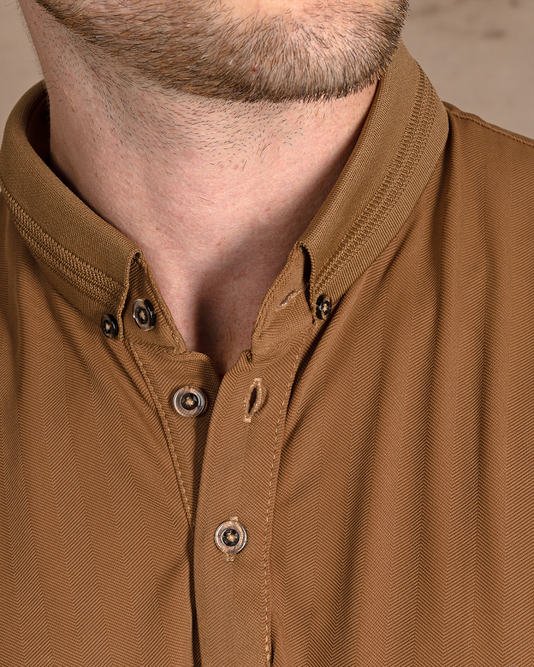 Camel Cotton Polo Shirt With Button