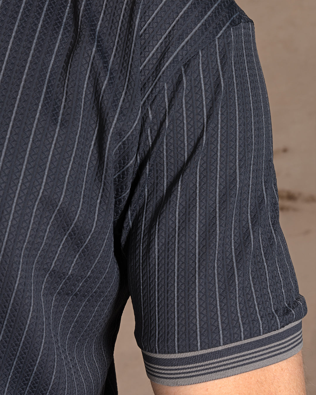Dark Gray Cotton Striped Polo Shirt With Button