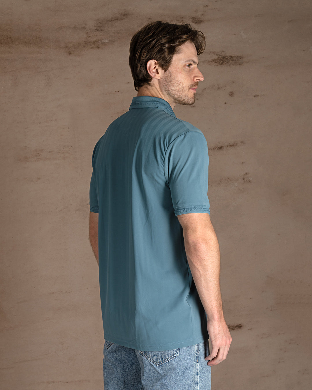 Indigo Cotton Polo Shirt With Button