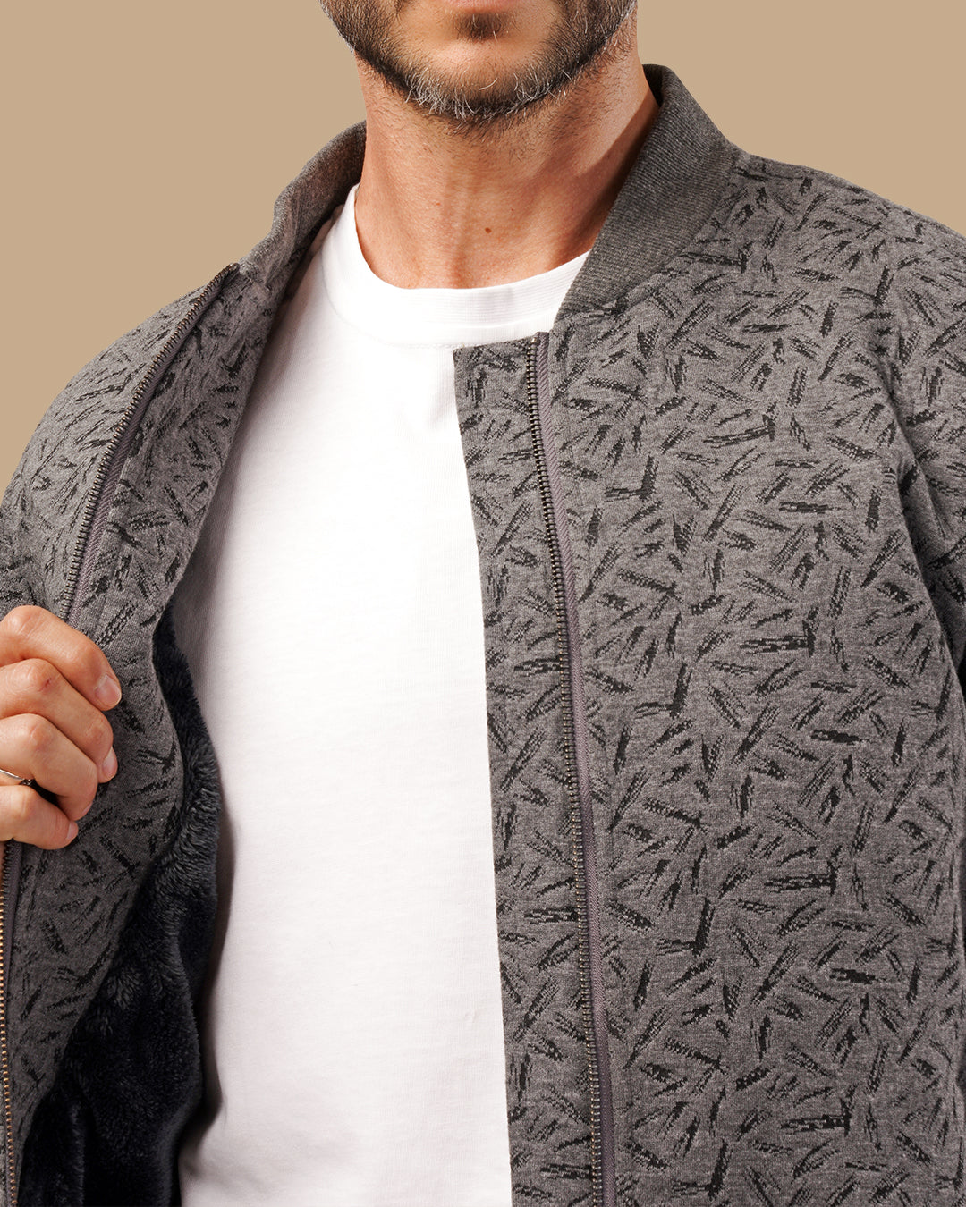 Men's Patterned Bomber Jacket - Dark Grey