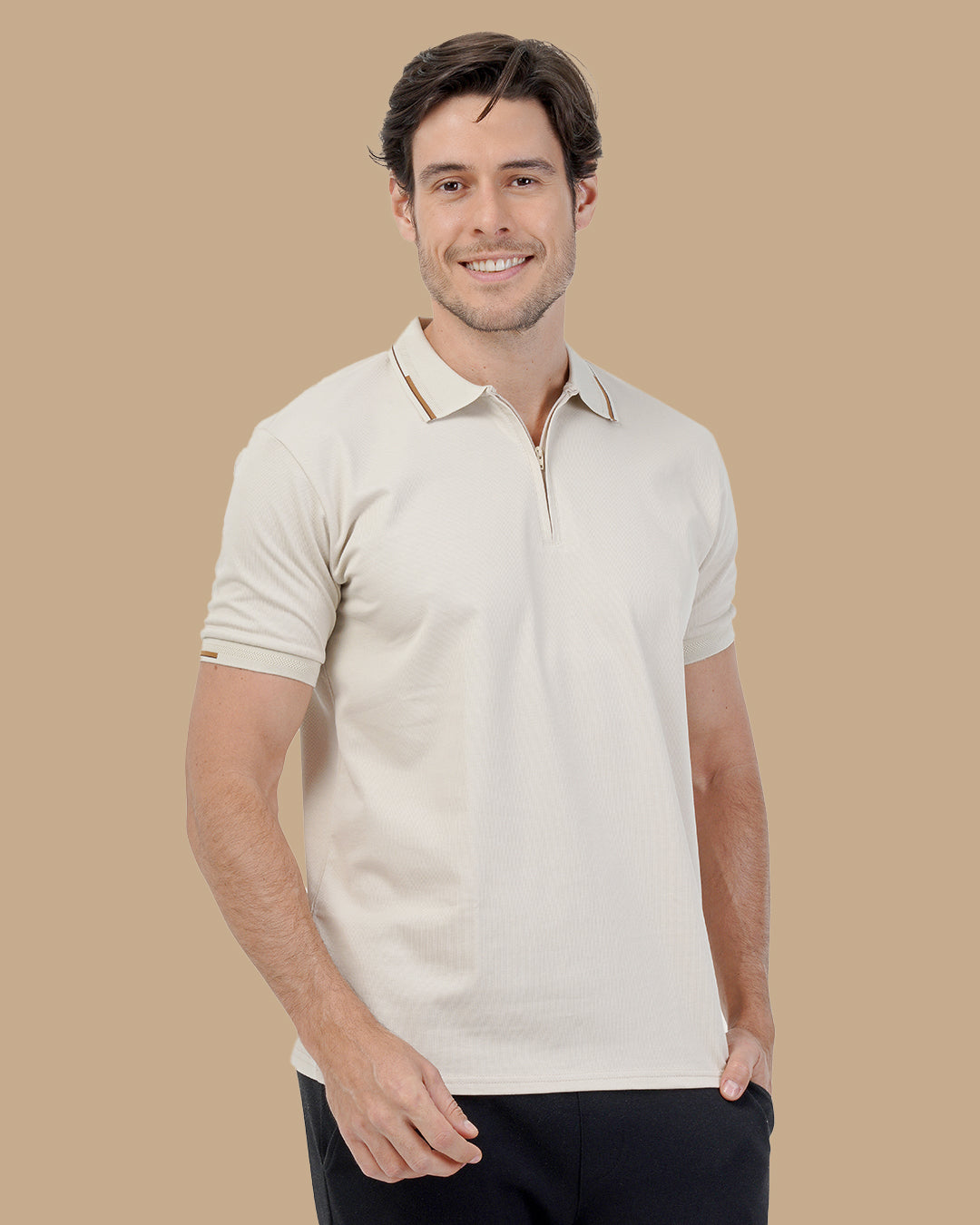 Beige Cotton Polo Shirt