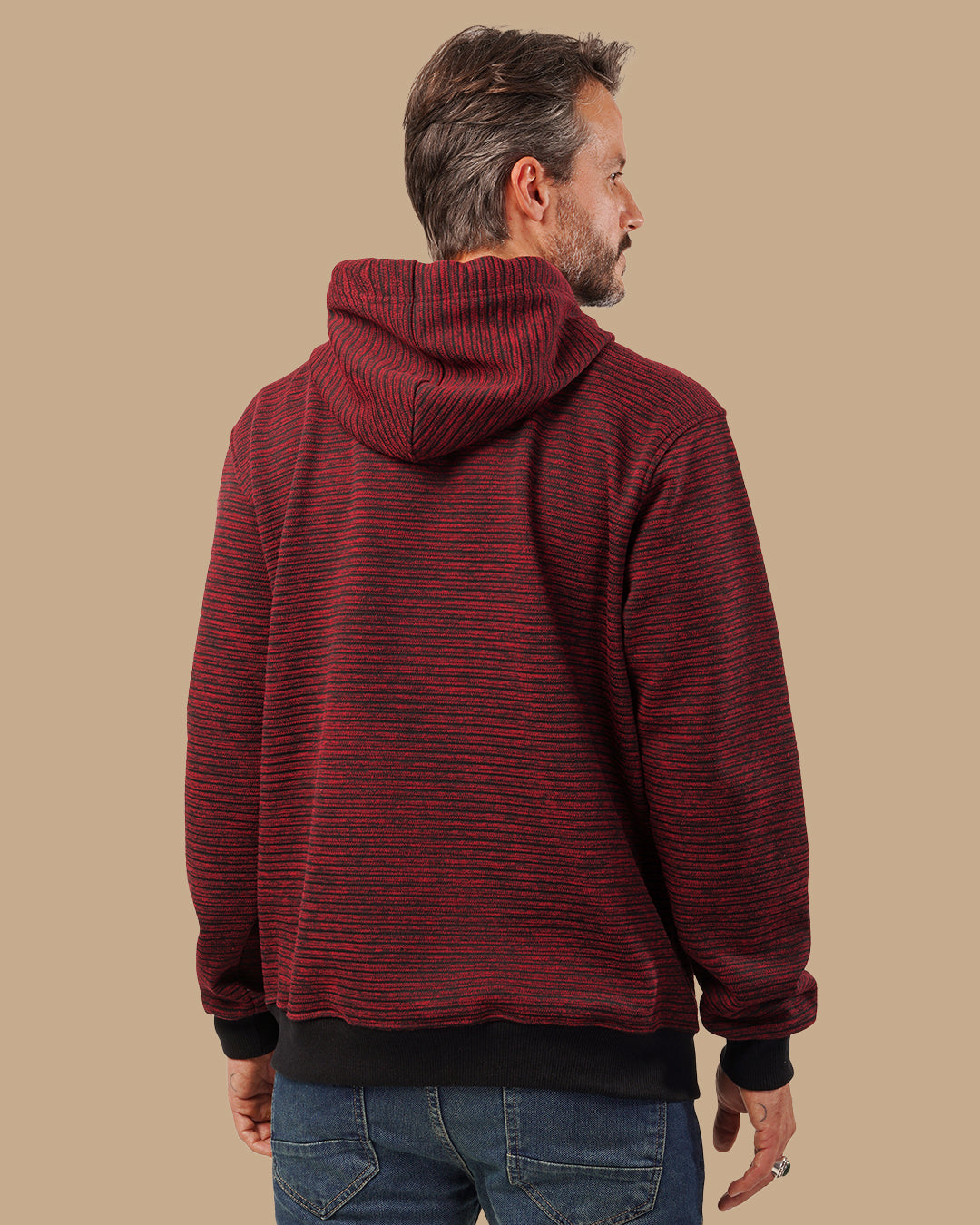 Burgundy Casual Striped Cotton Sweatshirt