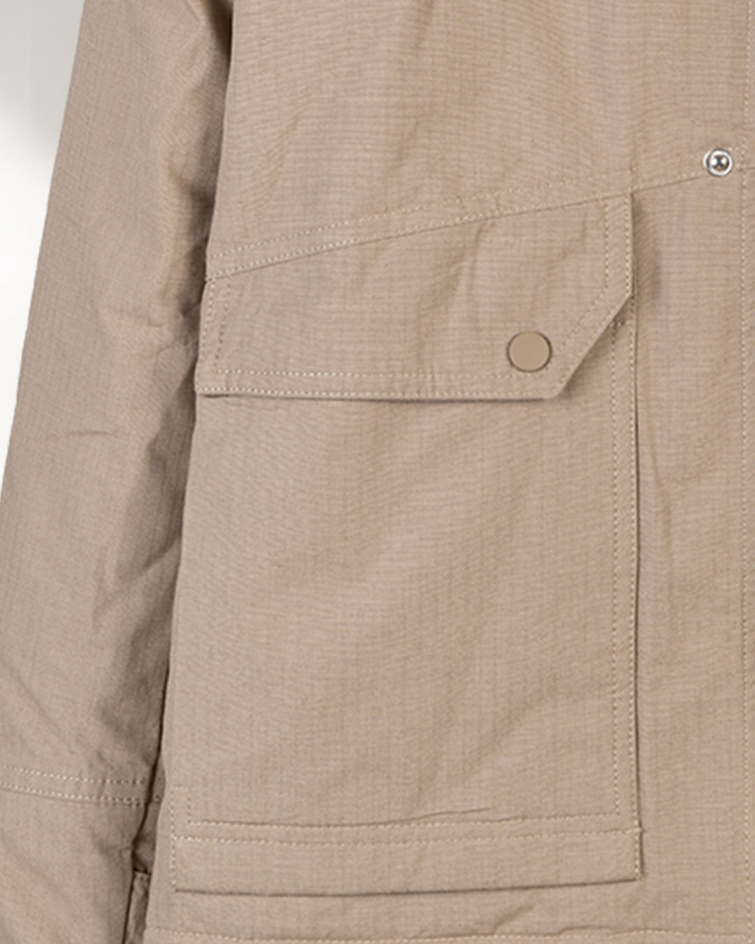Beige Gabardine Hooded Jacket with Pockets