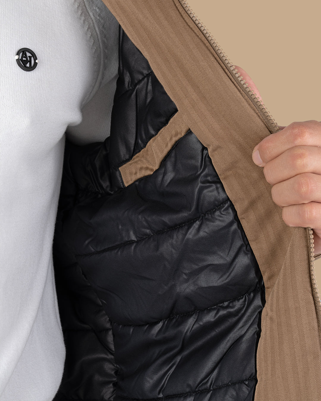 Camel Gabardine Hooded Jacket