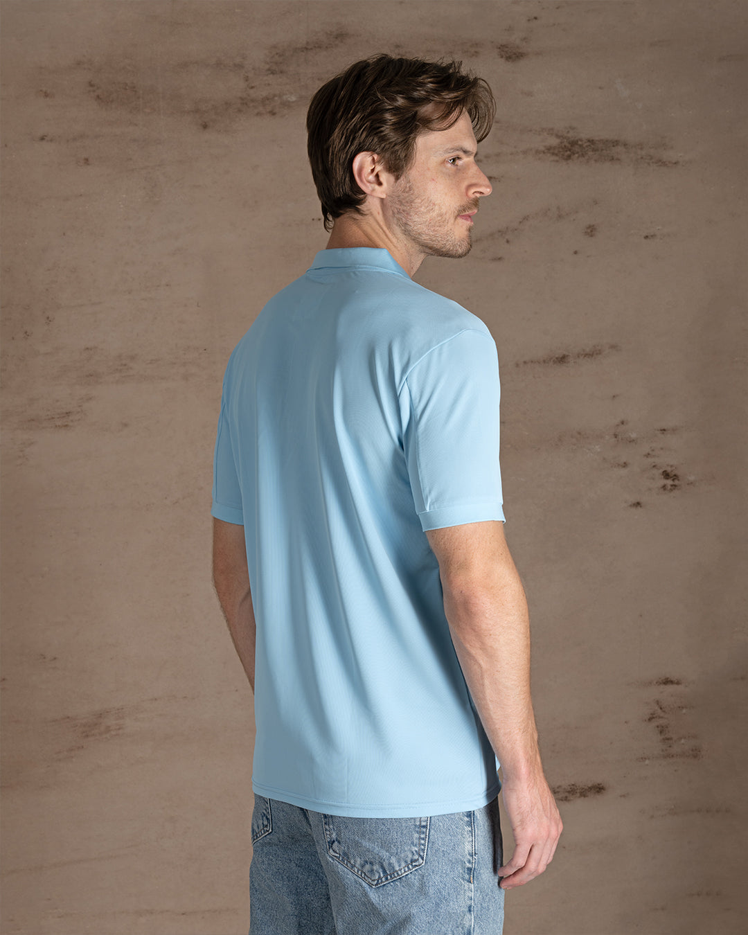 Light Blue Cotton Knitted Polo Shirt Short sleeves