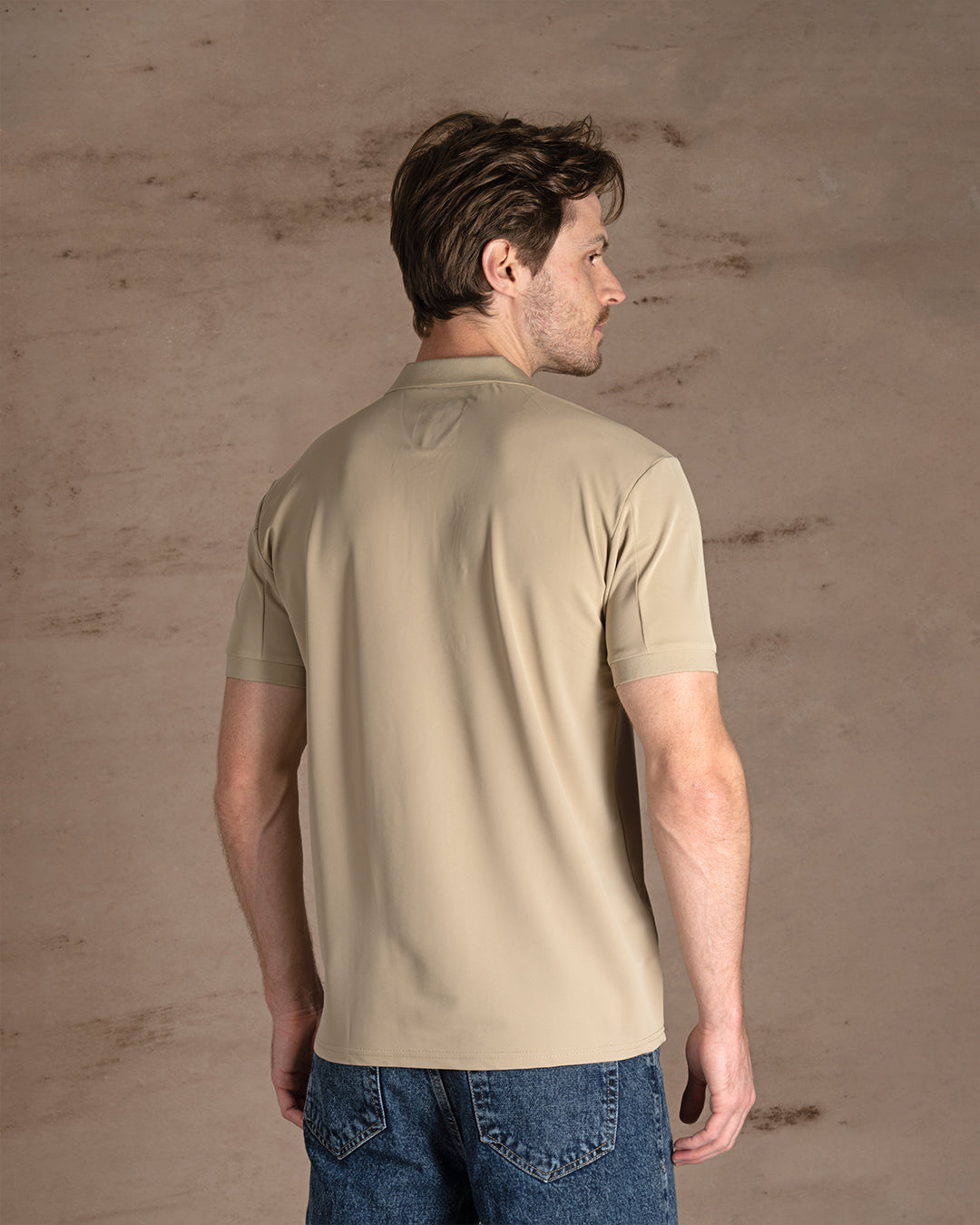 Dark Beige Cotton Knitted Polo Shirt Short sleeves