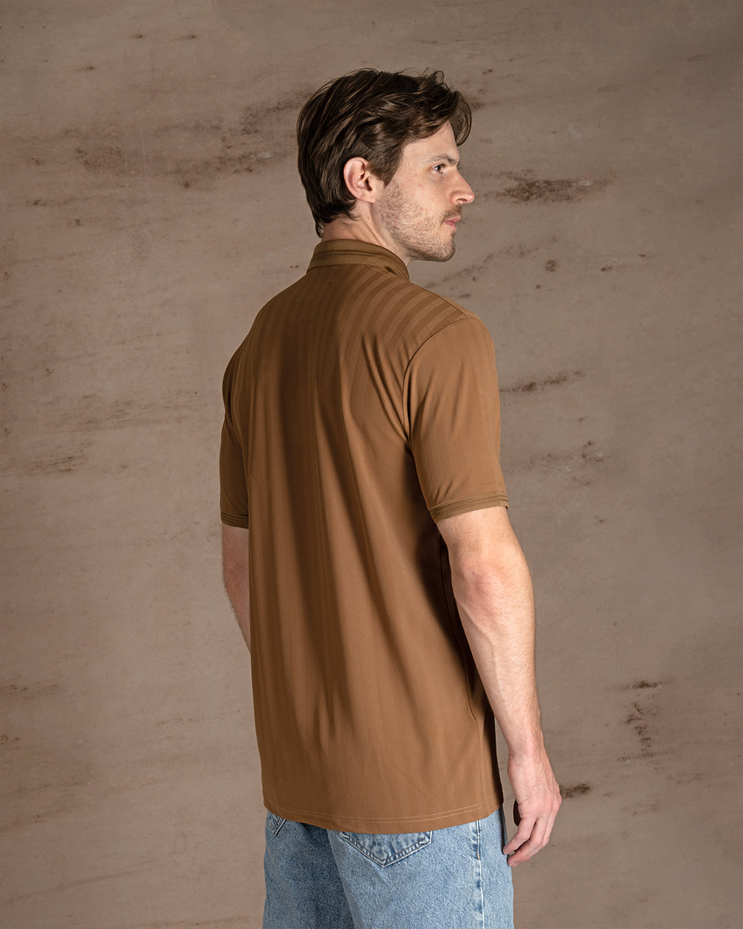 Camel Cotton Polo Shirt With Button
