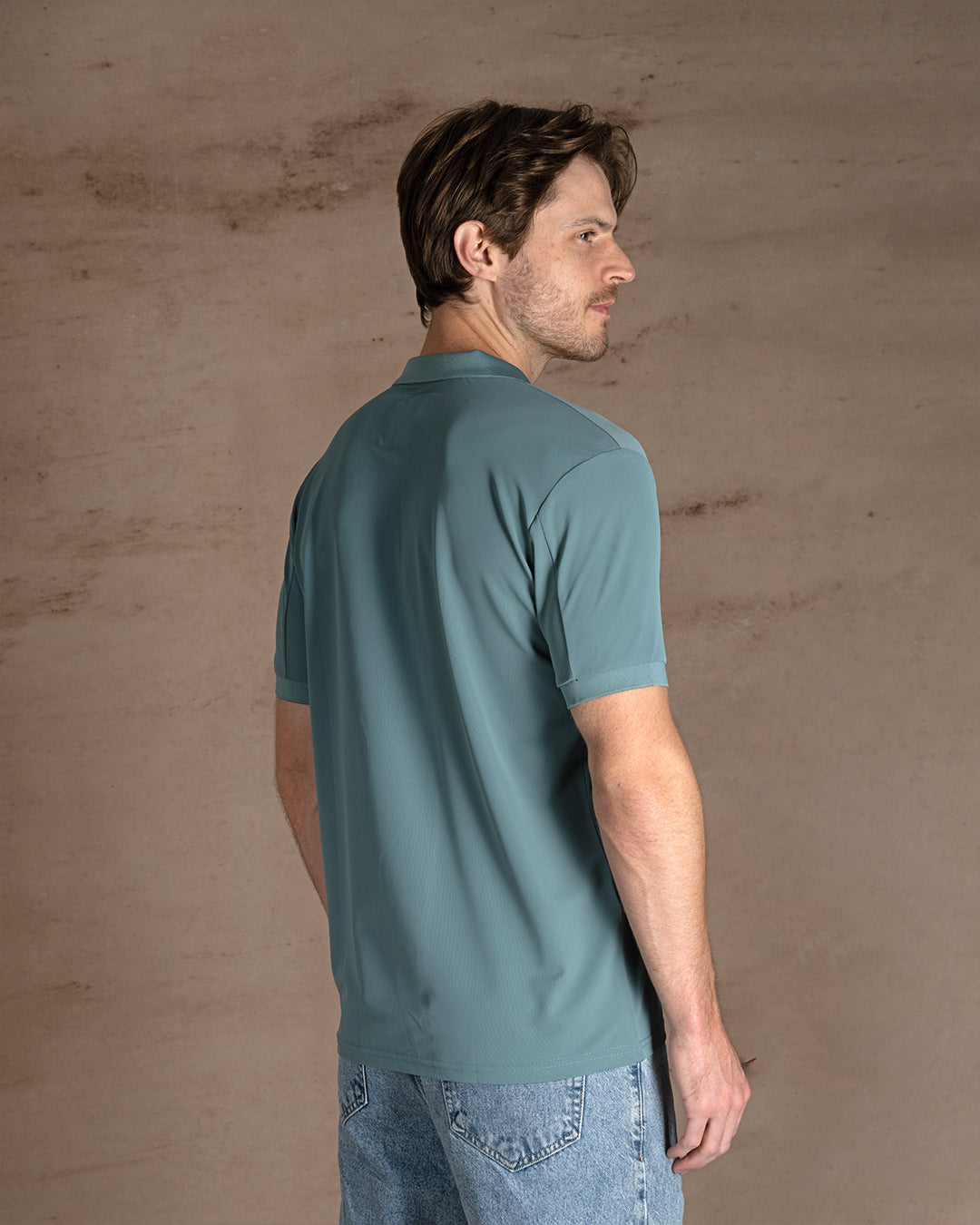 Dark Mint Cotton Knitted Polo Shirt Short sleeves