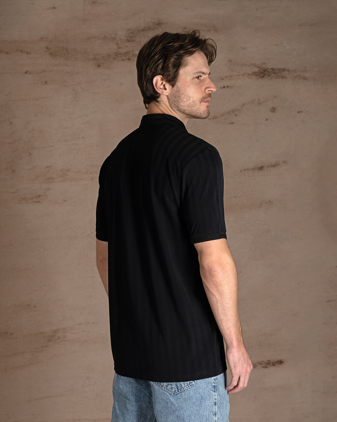 Black Cotton Polo Shirt With Button