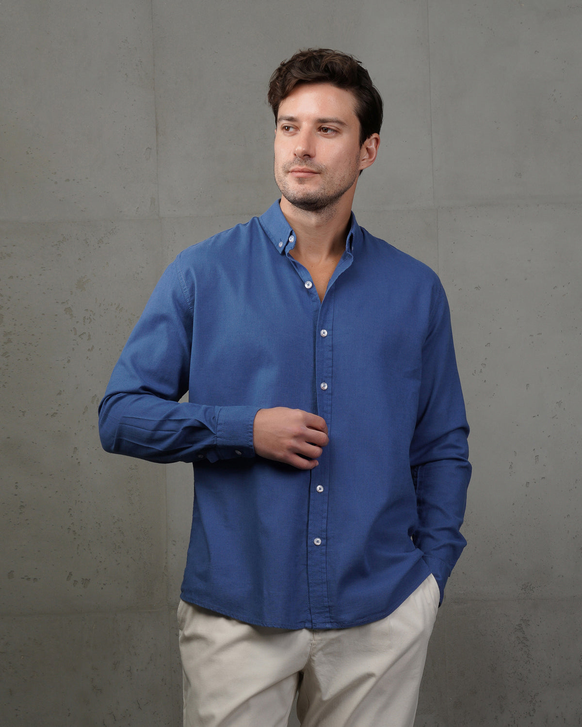 Blue Plain Cotton Shirt (Big Size)