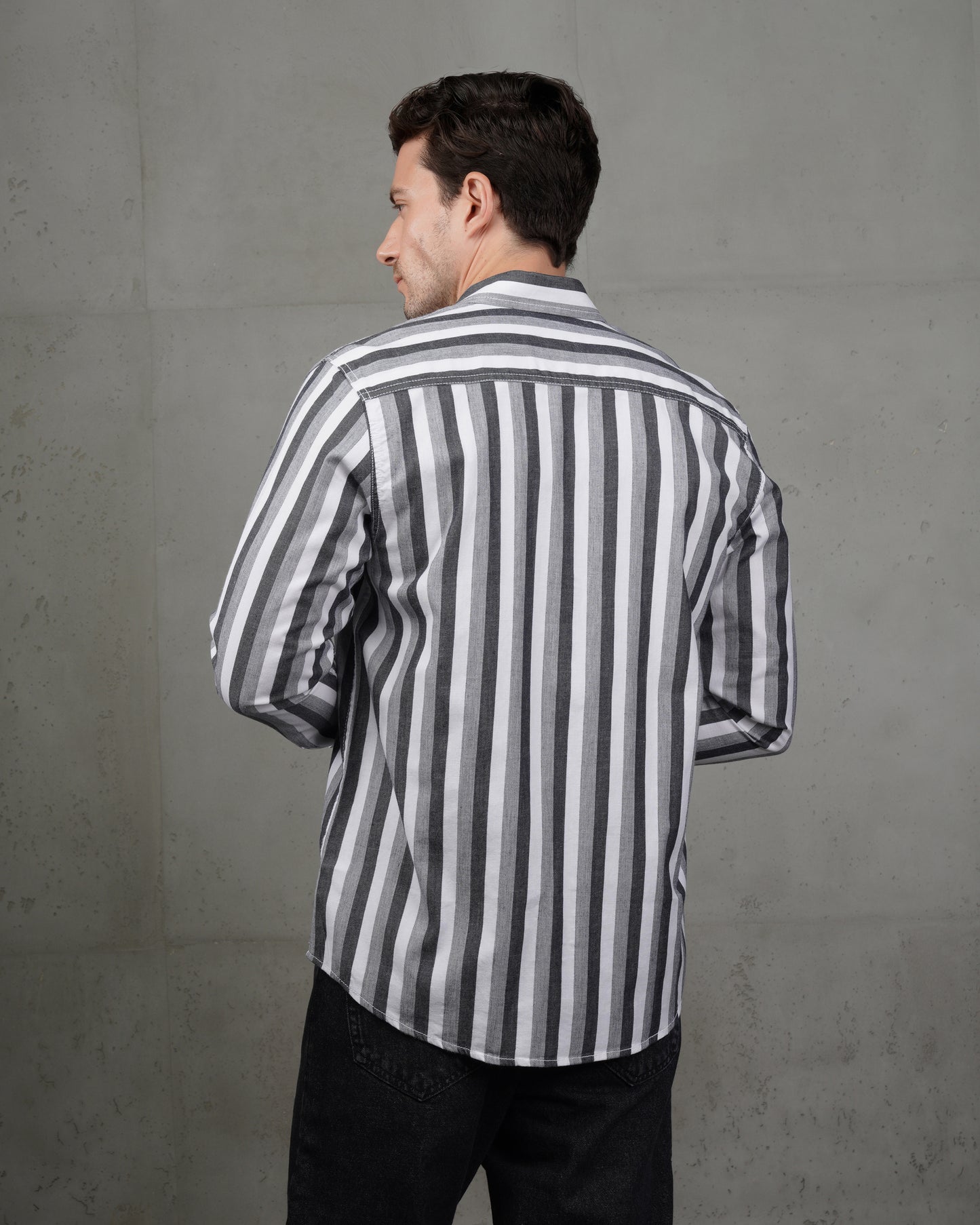 Black Casual Striped Cotton Shirt