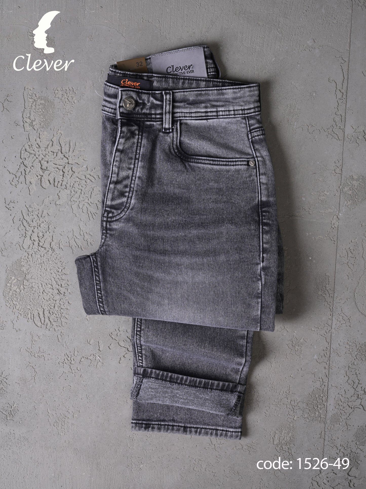 Grey Straight-Leg Denim Jeans