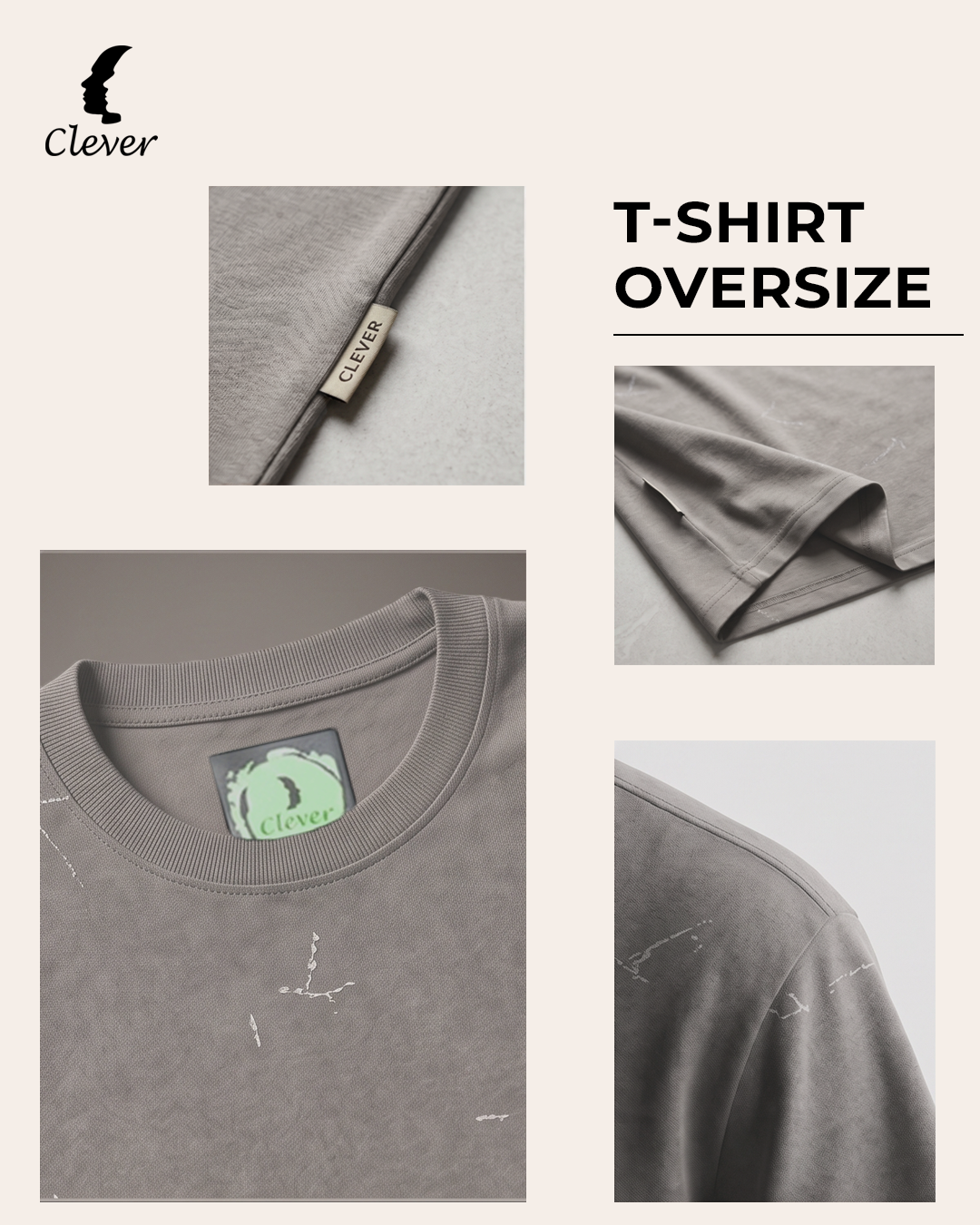 Beige Crew Neck Printed Cotton T-Shirt