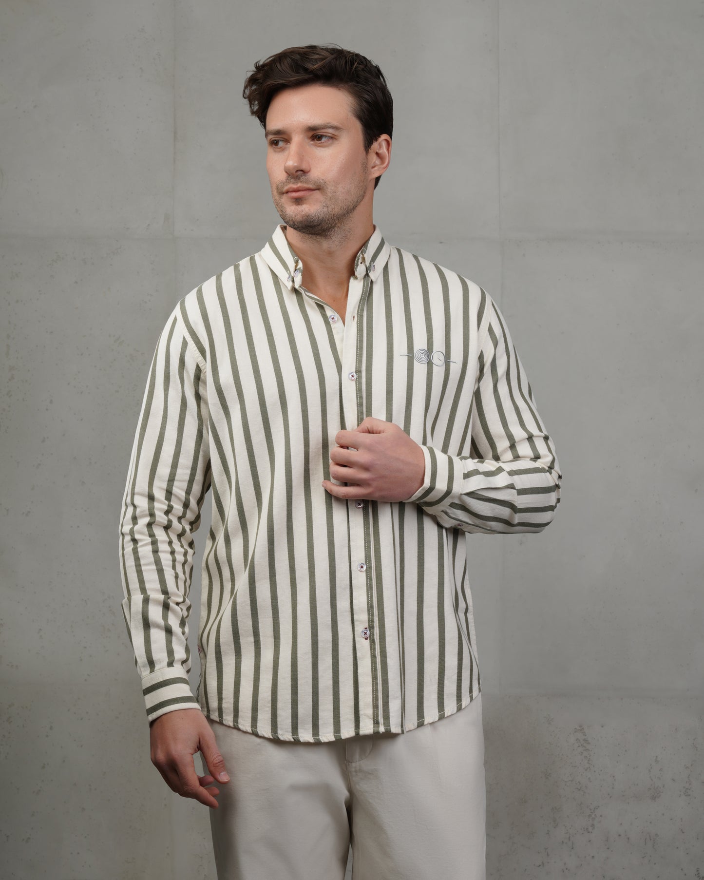 Men’s Oil & Beige Striped Cotton Shirt (Big Size)