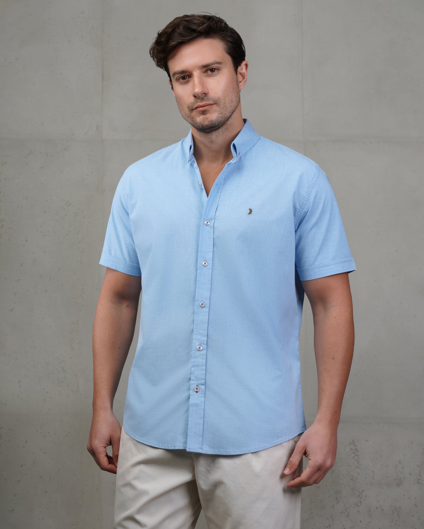 Blue Cotton Short-Sleeve Shirt