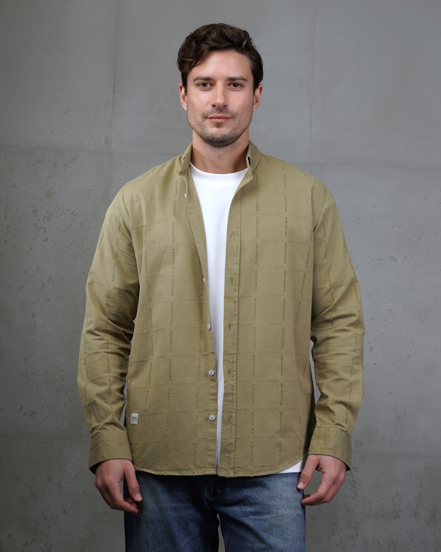 Oil Long Sleeve Textured Cotton Shirt