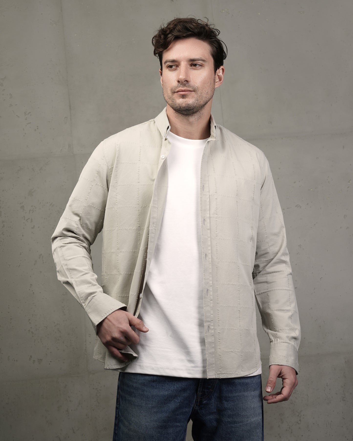 Light Mint Long Sleeve Textured Cotton Shirt