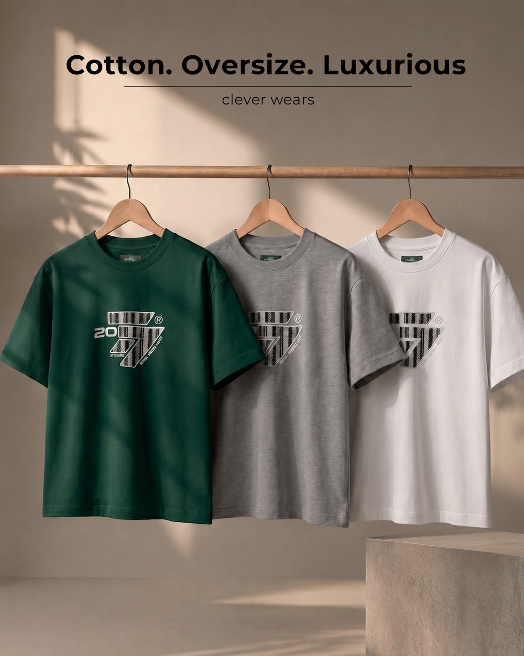 White Over Size Printed Cotton T-Shirt