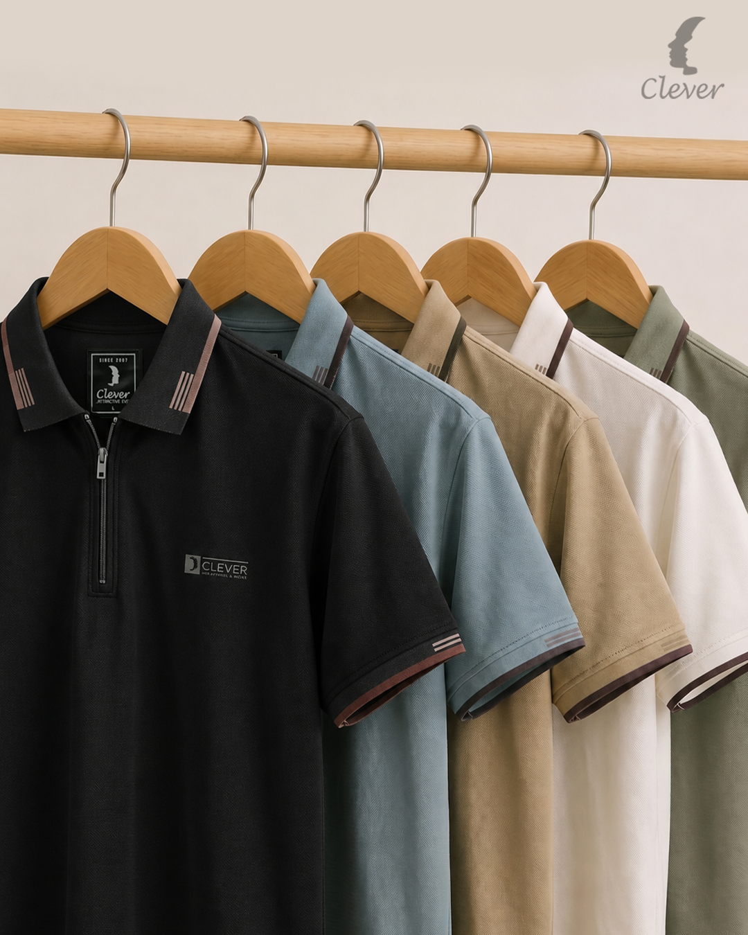 White Half-Zip Cotton Polo Shirt with Brown Trim