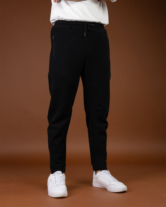 Black Flex Zip-Pocket Cotton Joggers