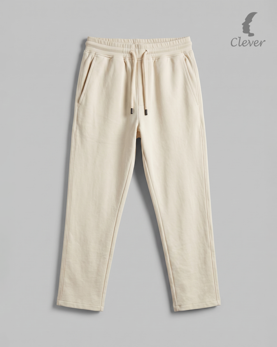 Beige Wide Leg Melton Cotton Sweatpants