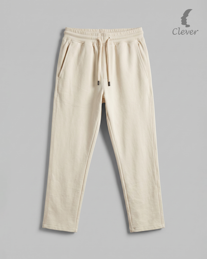 Beige Wide Leg Melton Cotton Sweatpants