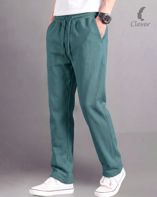 Teal Wide Leg Melton Cotton Sweatpants
