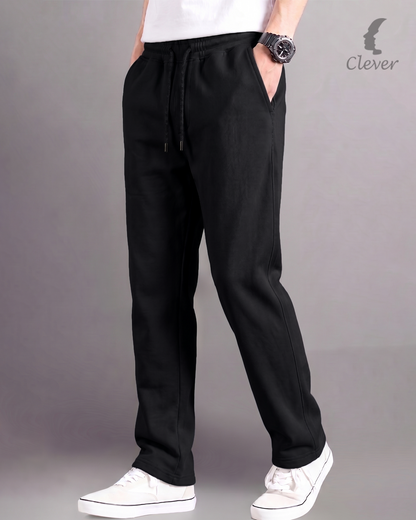 Black Wide Leg Melton Cotton Sweatpants