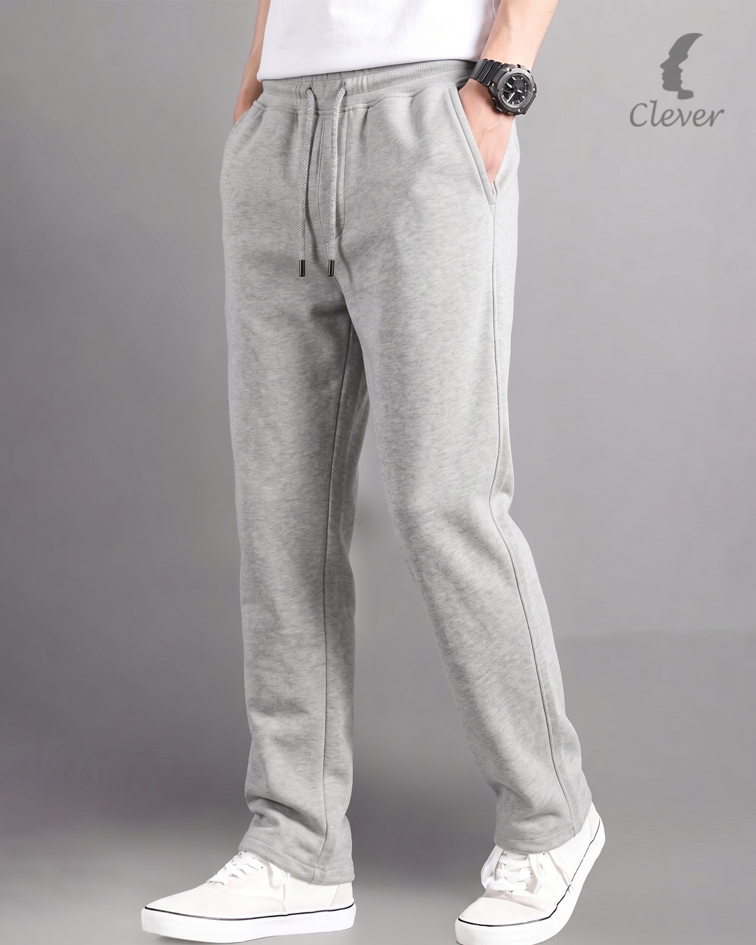 Light Grey Wide Leg Melton Cotton Sweatpants