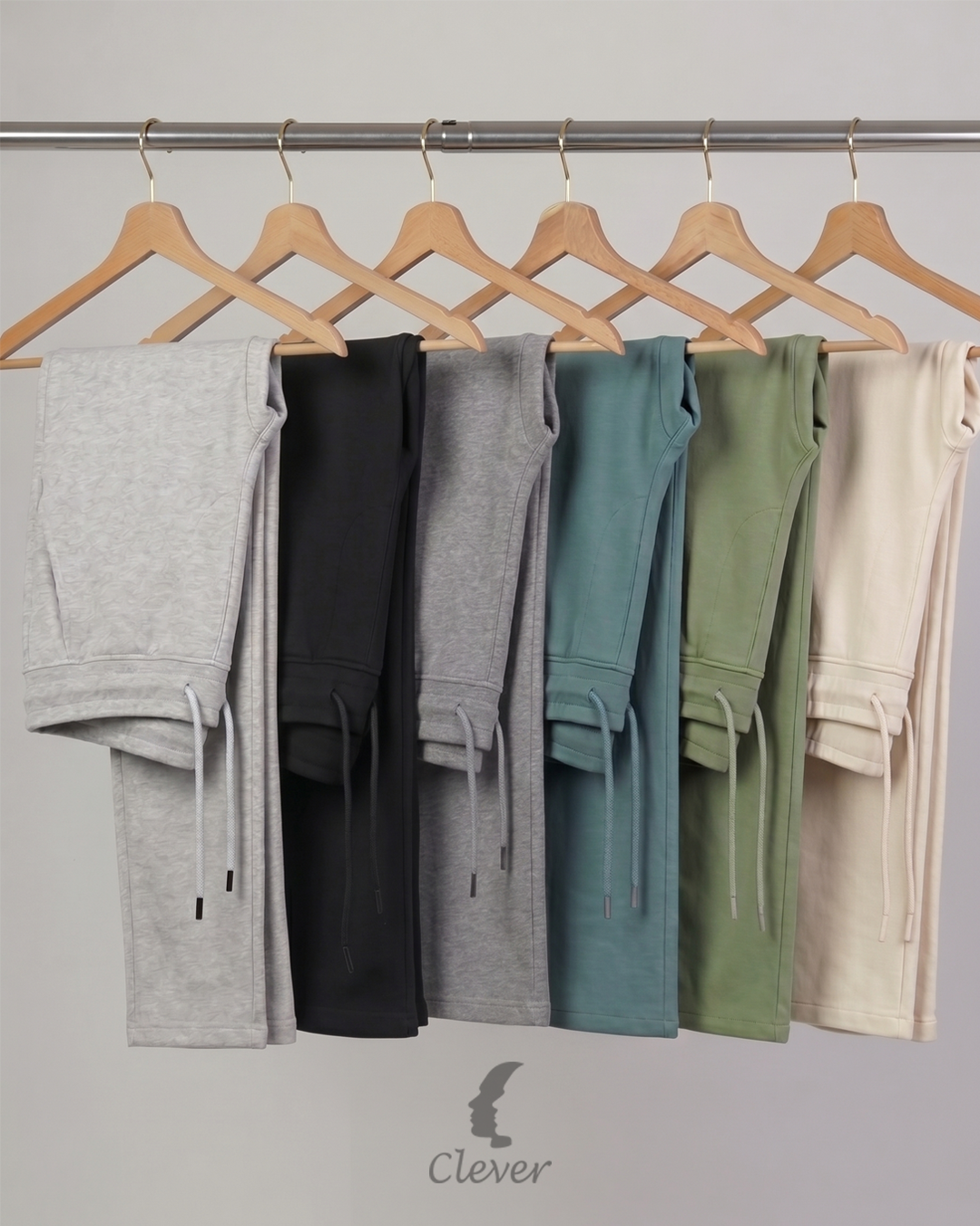 Beige Wide Leg Melton Cotton Sweatpants