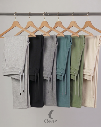 Beige Wide Leg Melton Cotton Sweatpants