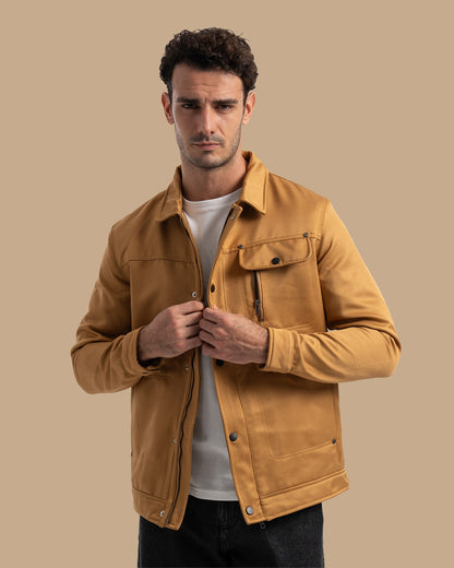 Camel Casual Gabardine Jacket with Pocket