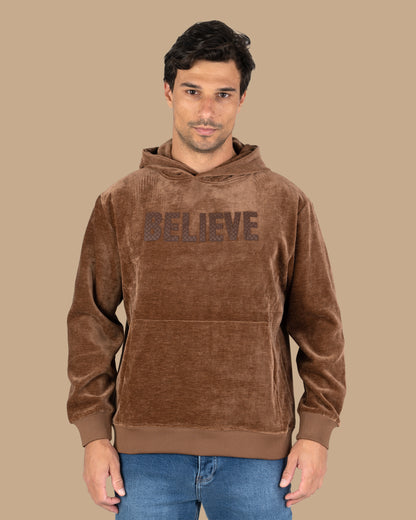 Camel Printed Velvet Hoodie