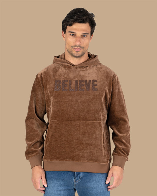 Camel Printed Velvet Hoodie