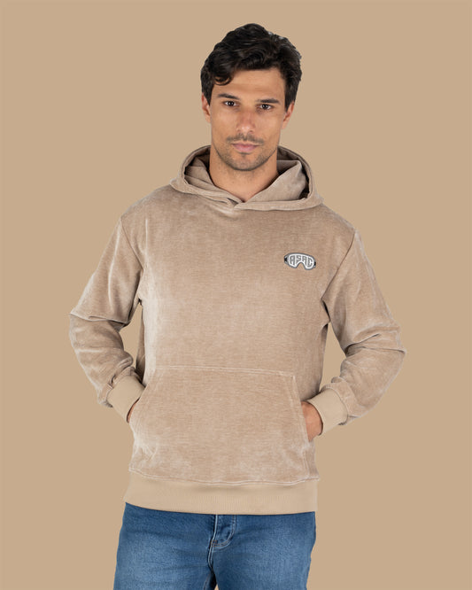 Beige Plain Velvet Hoodie