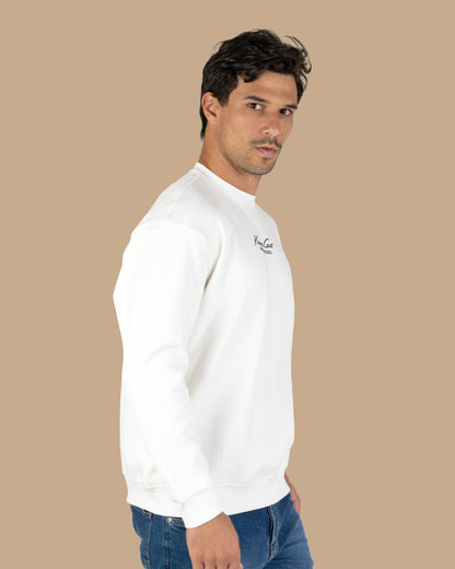 White Round-Neck Printed Cotton Hoodie