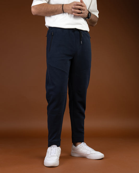 Navy Flex Zip-Pocket Cotton Joggers