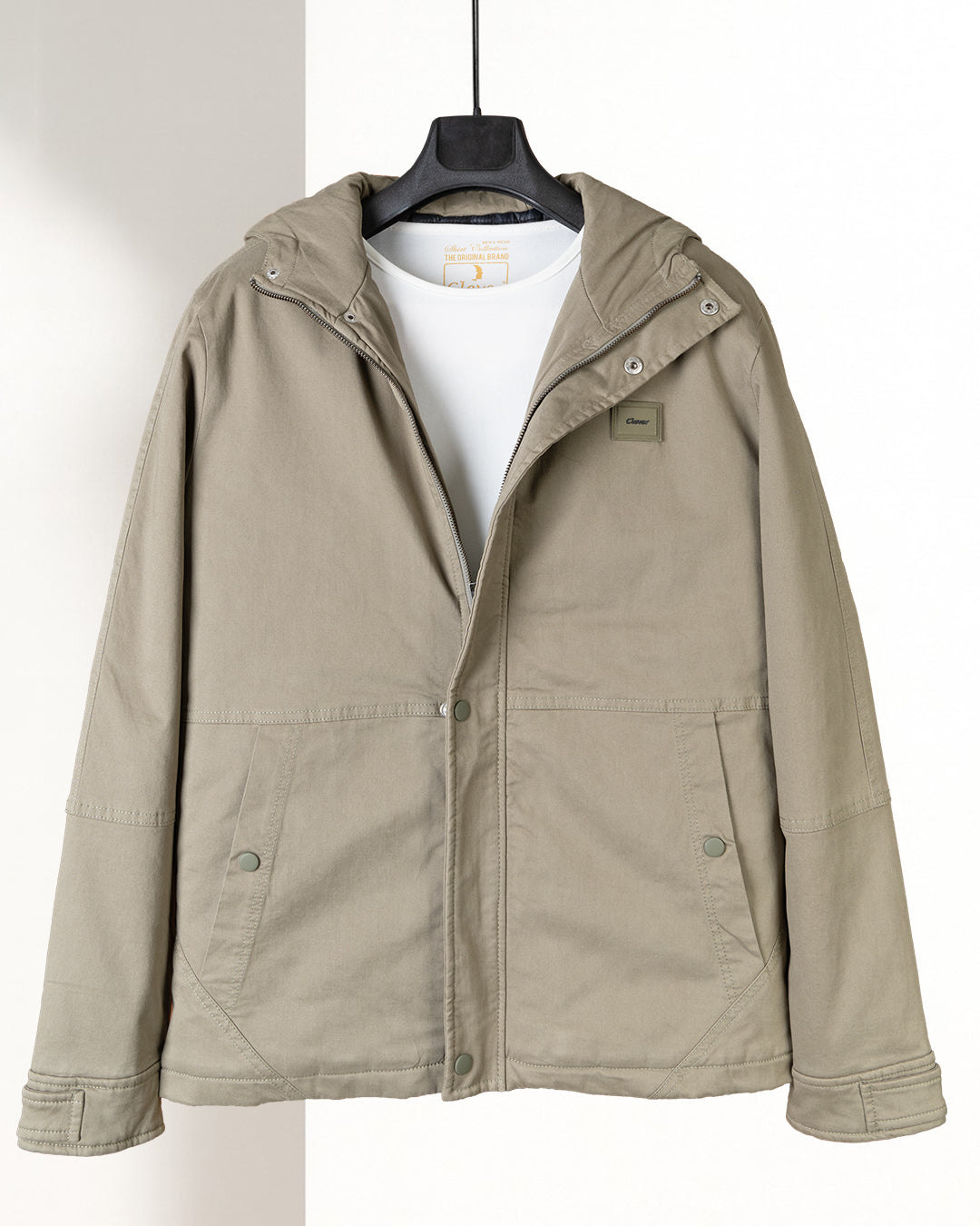 khaki Casual Hooded Gabardine Jacket