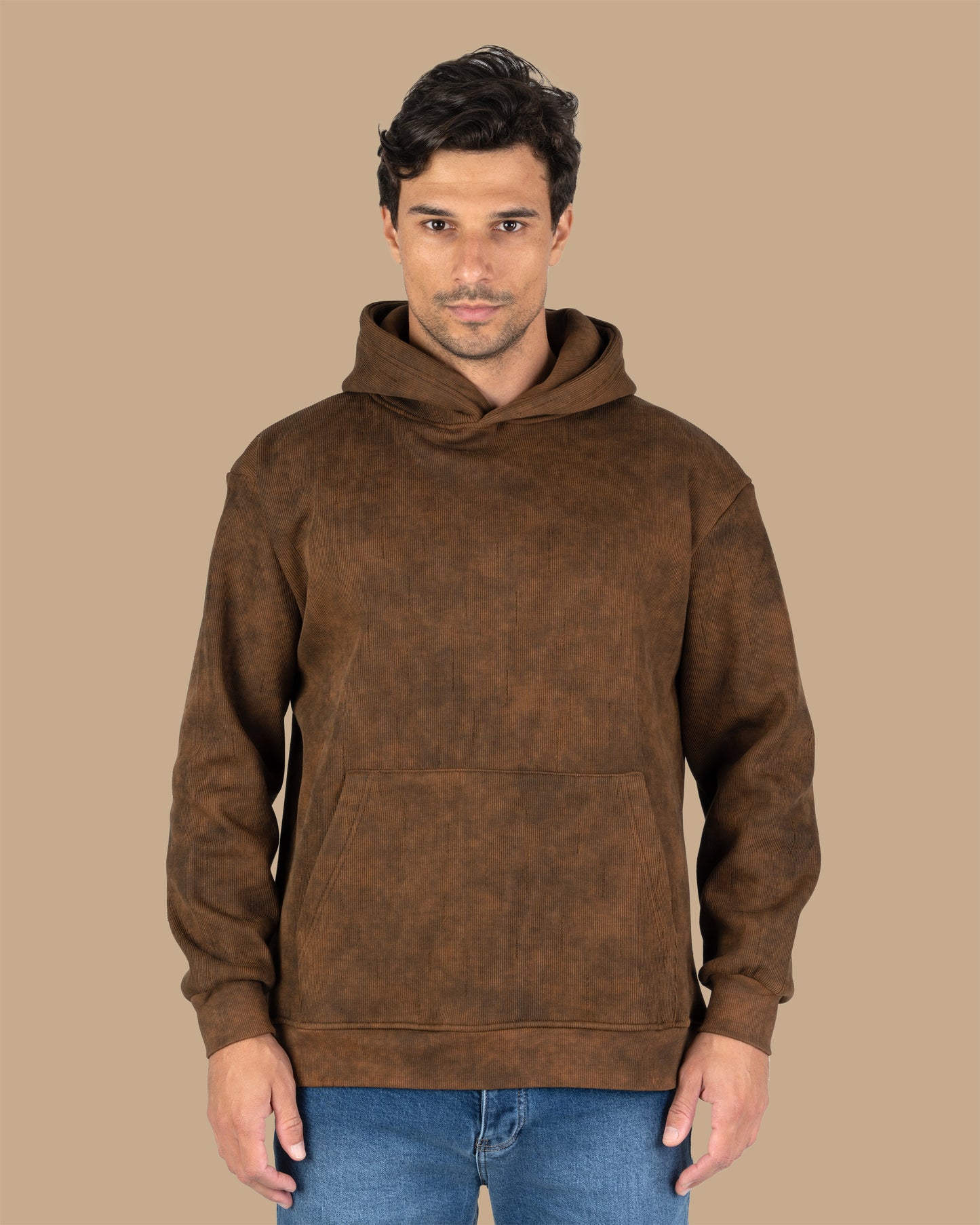 Brown Acid Wash With Defined Seam Lines Cotton Hoodie