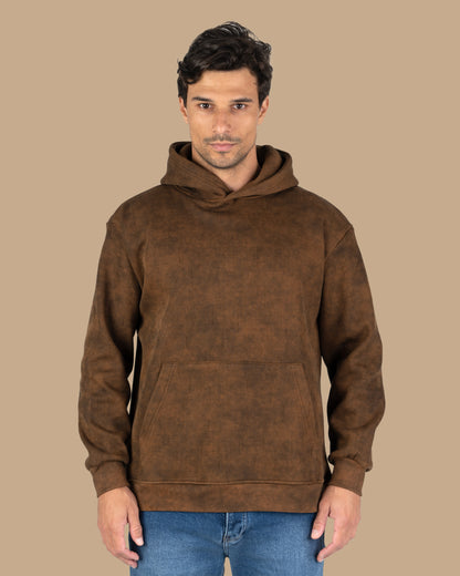 Brown Acid Wash With Defined Seam Lines Cotton Hoodie