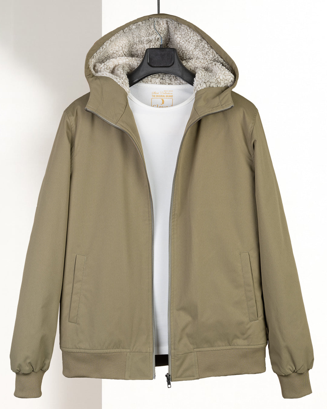 Khaki Gabardine Winter Jacket with Fur Lining