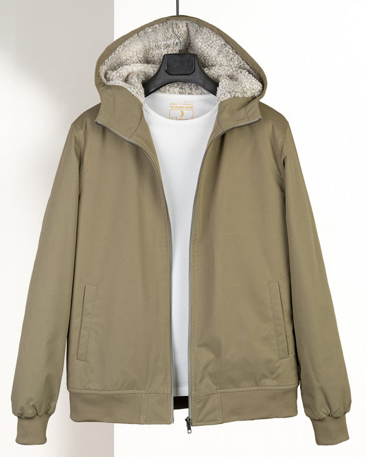 Khaki Gabardine Winter Jacket with Fur Lining
