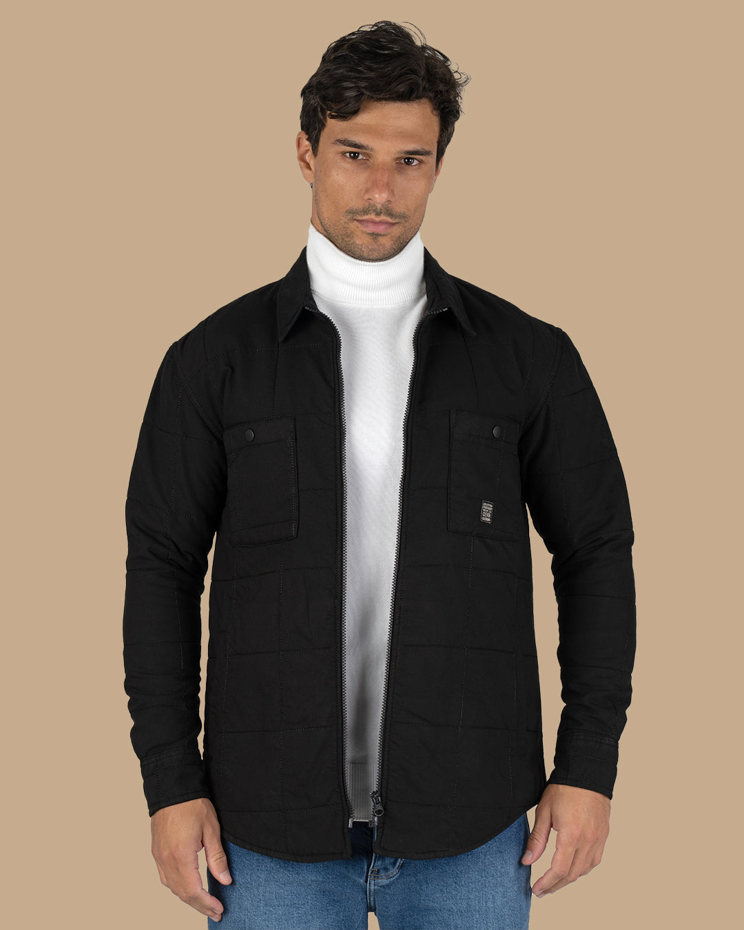 Black Gabardine Quilted Jacket