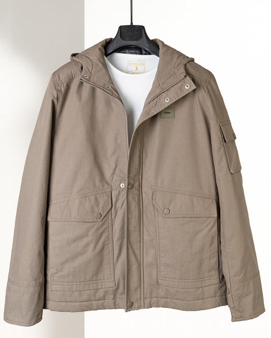 Caffee Gabardine Hooded Jacket with Pockets