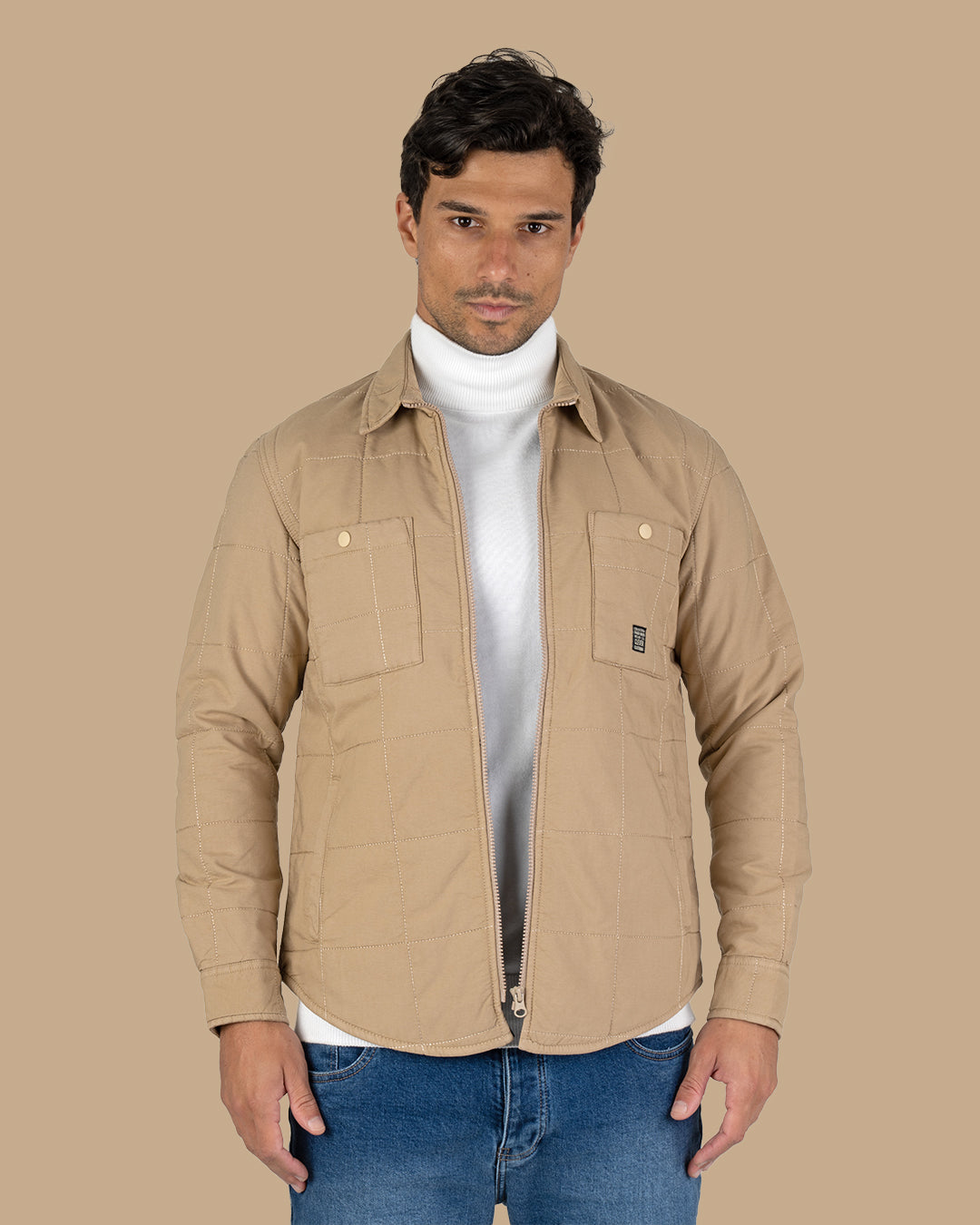Beige Gabardine Quilted Jacket