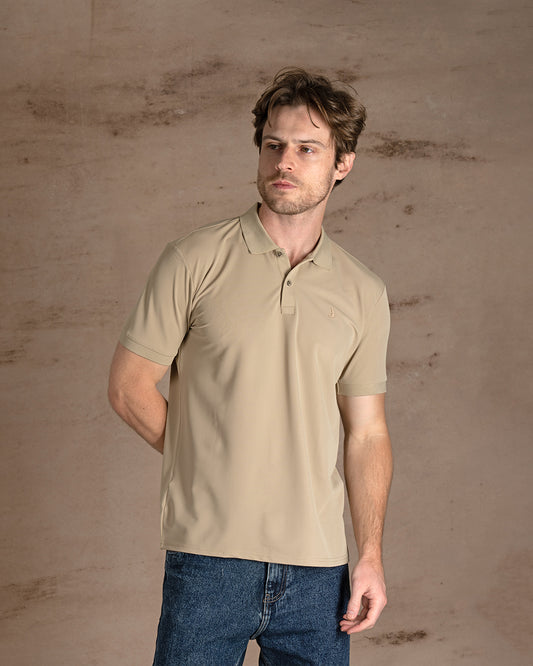 Dark Beige Cotton Knitted Polo Shirt  Short sleeves