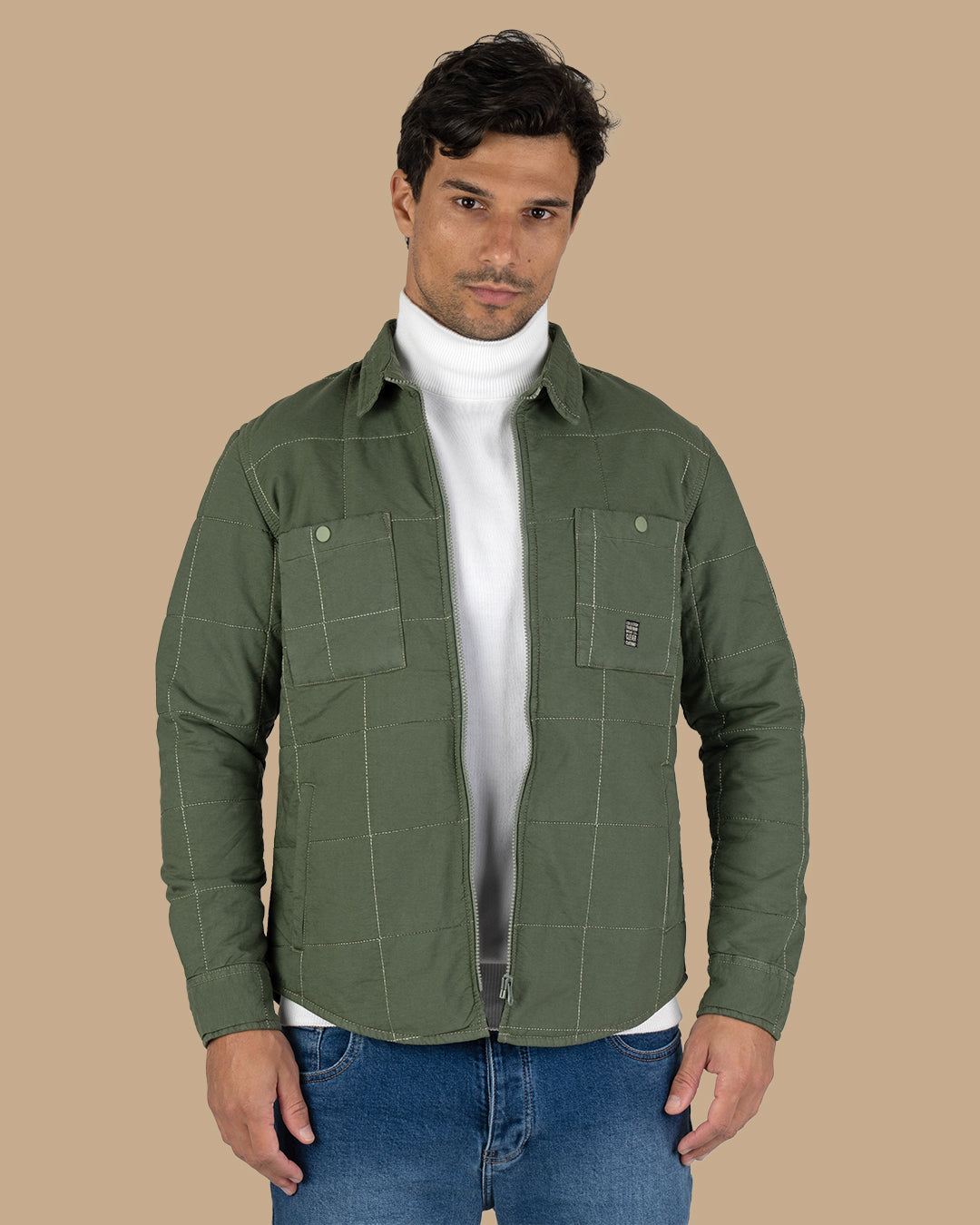 Olive Gabardine Quilted Jacket