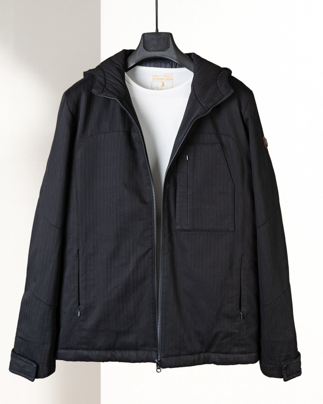 Black Gabardine Hooded Jacket